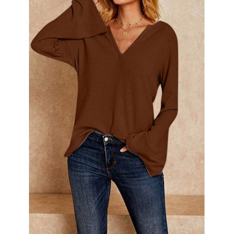 Women causal v-neck long sleeve blouse tops Sal