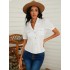 Women cotton button up revere collar casaul double pocket short sleeve shirts Sal
