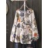 Women cotton plant floral print crew neck long sleeve loose vintage blouses Sal
