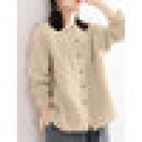 Women cotton simple stand collar solid long sleeve button shirt Sal