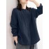 Women cotton simple stand collar solid long sleeve button shirt Sal