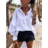 Women cotton solid color drop shoulder lapel pleats loose long sleeve shirts Sal