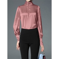 Women daily casual lantern sleeve collar button design elegance blouse Sal