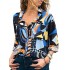Women floral print turn-down collar blouse Sal