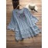 Women hollow lace patchwork 3/4 sleeve blouse Sal