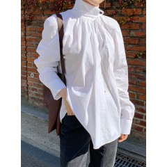 Women lace-up high neck bohemian casual solid long sleeve blouse Sal