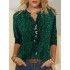 Women leopard print stand collar vintage casual stylish long sleeve blouse Sal
