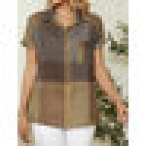 Women plaid lapel chest pocket casual short sleeve shirts Sal