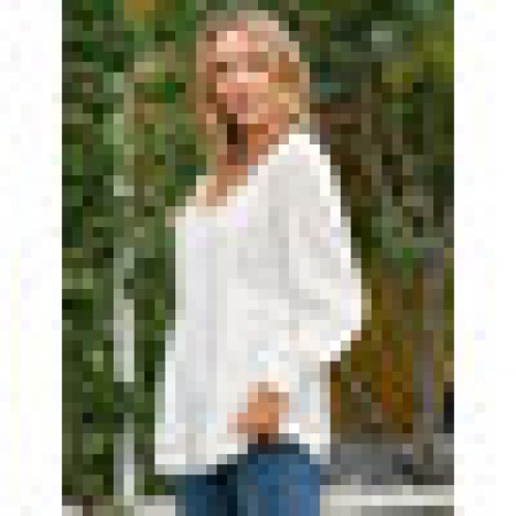 Women solid color brief style v-neck button front casual long sleeve blouse Sal