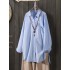 Women solid color commute lapel front pocket casual loose shirts Sal