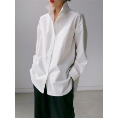 Women solid color high low hem personalized commute loose shirts Sal