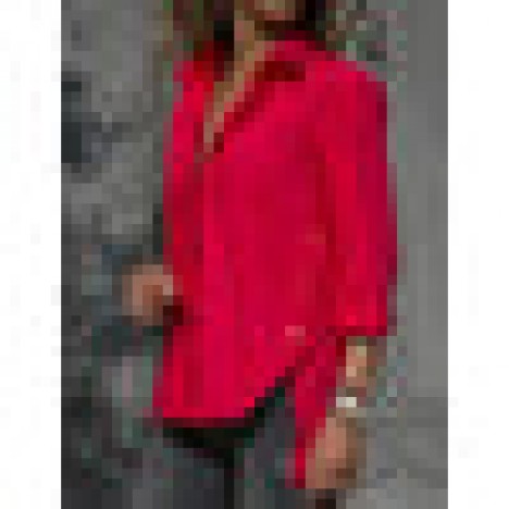Women solid color lapel design side button long sleeve casual blouses Sal
