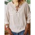 Women solid color v-neck cotton drop shoulder casual blouses Sal