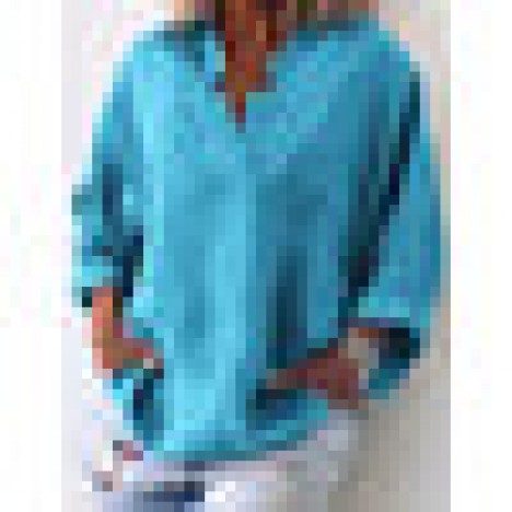 Women solid color v-neck loose blouse with pockets Sal