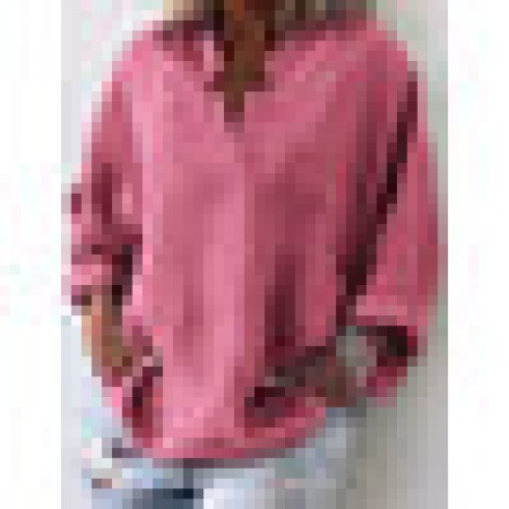 Women solid color v-neck loose blouse with pockets Sal