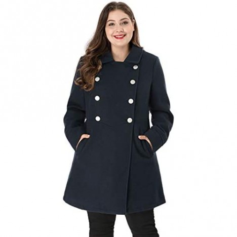 Agnes Orinda Women's Plus Size Coats A-Line Peter Pan Collar Double Breasted Coat Mothers Day