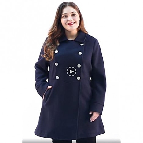 Agnes Orinda Women's Plus Size Coats A-Line Peter Pan Collar Double Breasted Coat Mothers Day