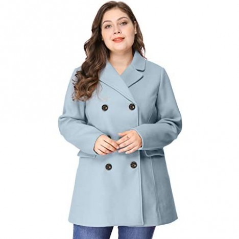 Agnes Orinda Women's Plus Size Notched Lapel Double Breasted Long Coat