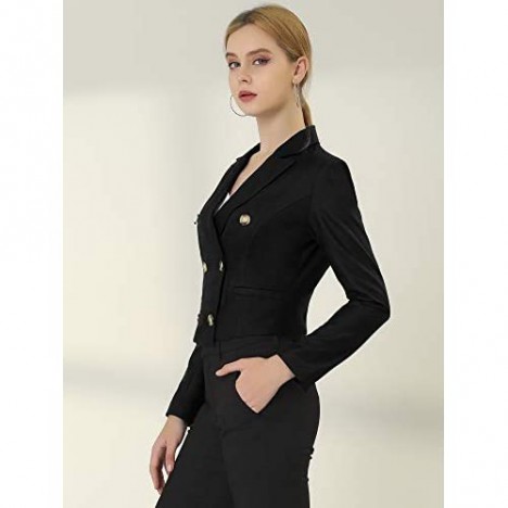 Allegra K Women's Double Breasted Notched Lapel Jacket Slim Fit Cropped Blazer