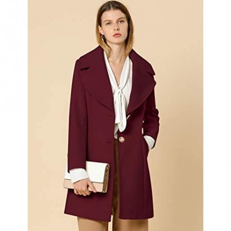 Allegra K Women's Notched Shawl Collared Buttons Overcoat Single Breasted Long Winter Coat with Pockets