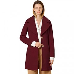 Allegra K Women's Notched Shawl Collared Buttons Overcoat Single Breasted Long Winter Coat with Pockets
