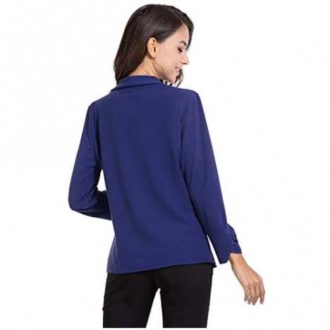 AUQCO Casual Open Front Blazer for Women Work Office Business Jacket Ruched 3/4 Sleeve Lightweight Draped Cardigan Royal Blue