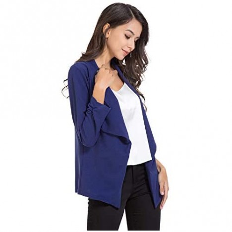 AUQCO Casual Open Front Blazer for Women Work Office Business Jacket Ruched 3/4 Sleeve Lightweight Draped Cardigan Royal Blue