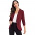 AUQCO Womens Business Casual Open Front Blazers Work Office Jacket Ruched 3/4 Sleeve Lightweight Blazer Cardigan Jacket Red Wine