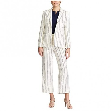 Chaps Women's Striped Soft Linen Blend Refined Wear Blazer