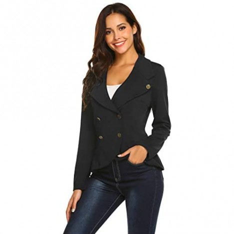 ELESOL Womens Casual Work Knit Blazer Jacket Lapel Longline Blazer Black