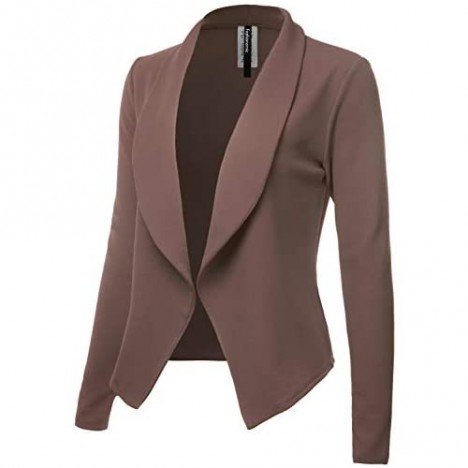 FASHIONOLIC Womens Light Weight Casual Work Office Open Front Blazer Cardigan Jacket Made in USA (CLBC002) Mocha 3X
