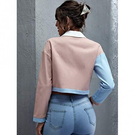 Floerns Women's Long Sleeve Button Colorblock Jacket Multi S