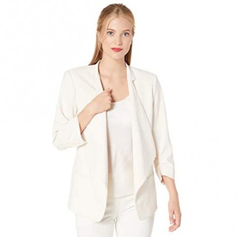 HALSTON Women's Ruched Sleeve Slim Crepe Suiting Jacket