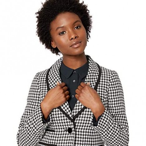 Kasper Women's 1 Button Shawl Collar Houndstooth Jacket with Black Piping