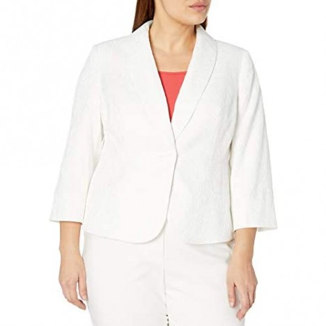 Kasper Women's 3/4 Sleeve Texture Jacquard 1 Button Shawl Collar Peplum Jacket