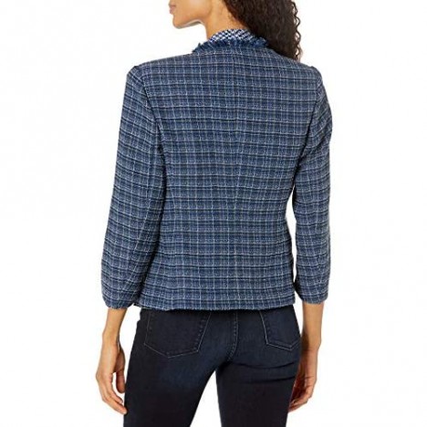 Kasper Women's Tweed Long Sleeve Open Front Jacket with Fringe