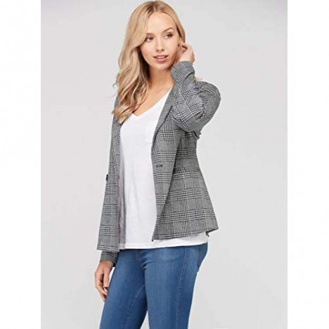 Lock and Love Women's Lapel Collar Coat Check Plaid Long Sleeve Casual Jacket Blazer Outerwear