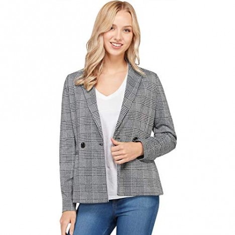 Lock and Love Women's Lapel Collar Coat Check Plaid Long Sleeve Casual Jacket Blazer Outerwear