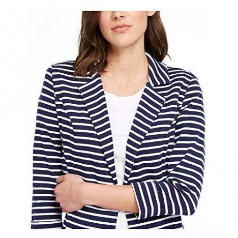 Maison Jules Womens Stripe Suit Separate Blazer Blue M