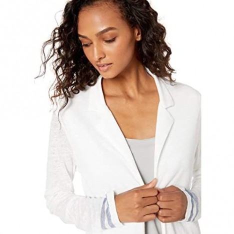 Majestic Filatures Women's Linen Long Sleeve Open Blazer with Bottom Stripe