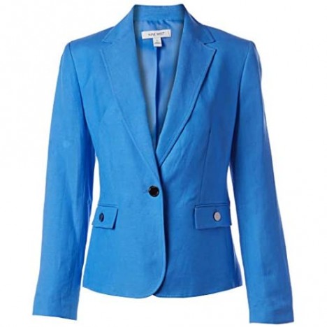 NINE WEST Women's 1 Button Notch Collar Linen Jacket