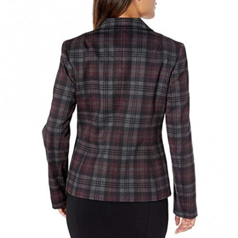 NINE WEST Women's Ponte 1 Button Notch Collar Plaid Jacket