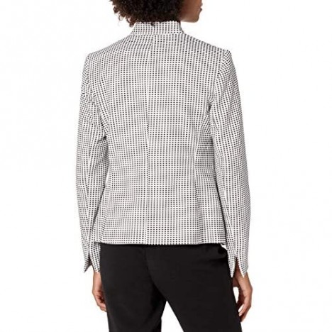 NINE WEST Women's Stand Collar Knit Gingham Jacquard Kissing Jacket