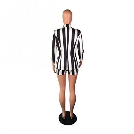 SAMACHICA Women's 2 Piece Stripe Outfits - Sexy 3/4 Sleeve Blazer Jacket + Skinny Shorts Suit Set