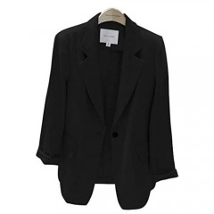 utcoco Women's Loose Lapel Collar Fit Flare One-Button Cotton Linen Blazer Jacket Coat