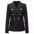 Women's Double Breasted Lapel Collar Work Office Black Blazer Jacket with Pockets Black Size Medium (M)