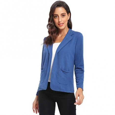 Womens Knit Blazer for Work Jacket Long Sleeve Cotton Solid Color Knit Casual Jackets for Women