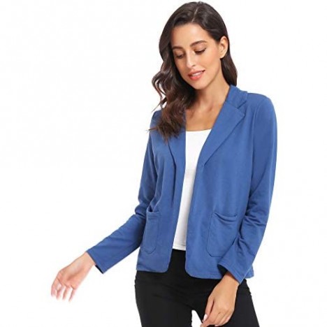 Womens Knit Blazer for Work Jacket Long Sleeve Cotton Solid Color Knit Casual Jackets for Women