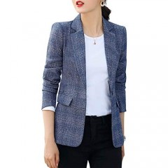 Women's Plaid Business Blazers Long Sleeve Office Lady Jackets One Button Work Blazers for Women Jackets
