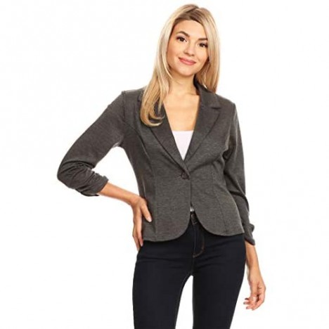 Women's Solid Comfy Casual Office 3/4 Long Sleeve Open Front Blazer Jacket/Made in USA